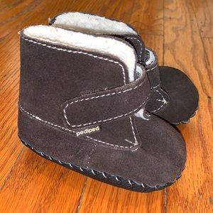 Pediped Brown Velcro Boots with Leather Soles - Size 0-6 Months